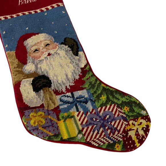 Personalized Christmas Stocking Embroidered BRENT by Lands End Needlepoint Santa - Picture 2 of 6
